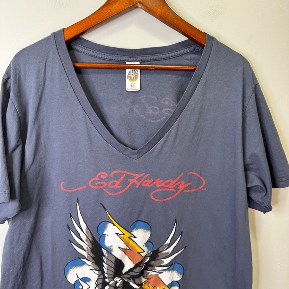 Vintage Y2K Don Ed Hardy By Christian Audiegier Tattoo Vneck Tshirt Size XL - Picture 3 of 9
